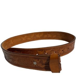 Vintage Tooled Leather Belt by Lands End